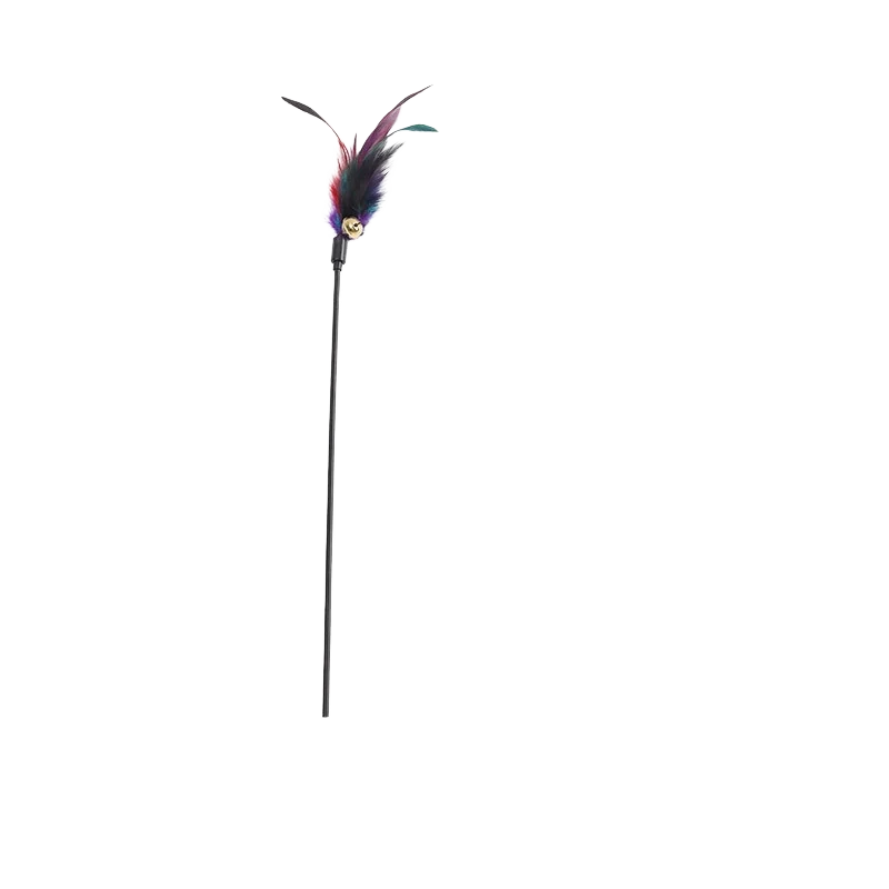 Cat teaser wand, long stick, colorful feathers, bite-resistant, interactive cat toy, self-entertaining device for teasing and tr