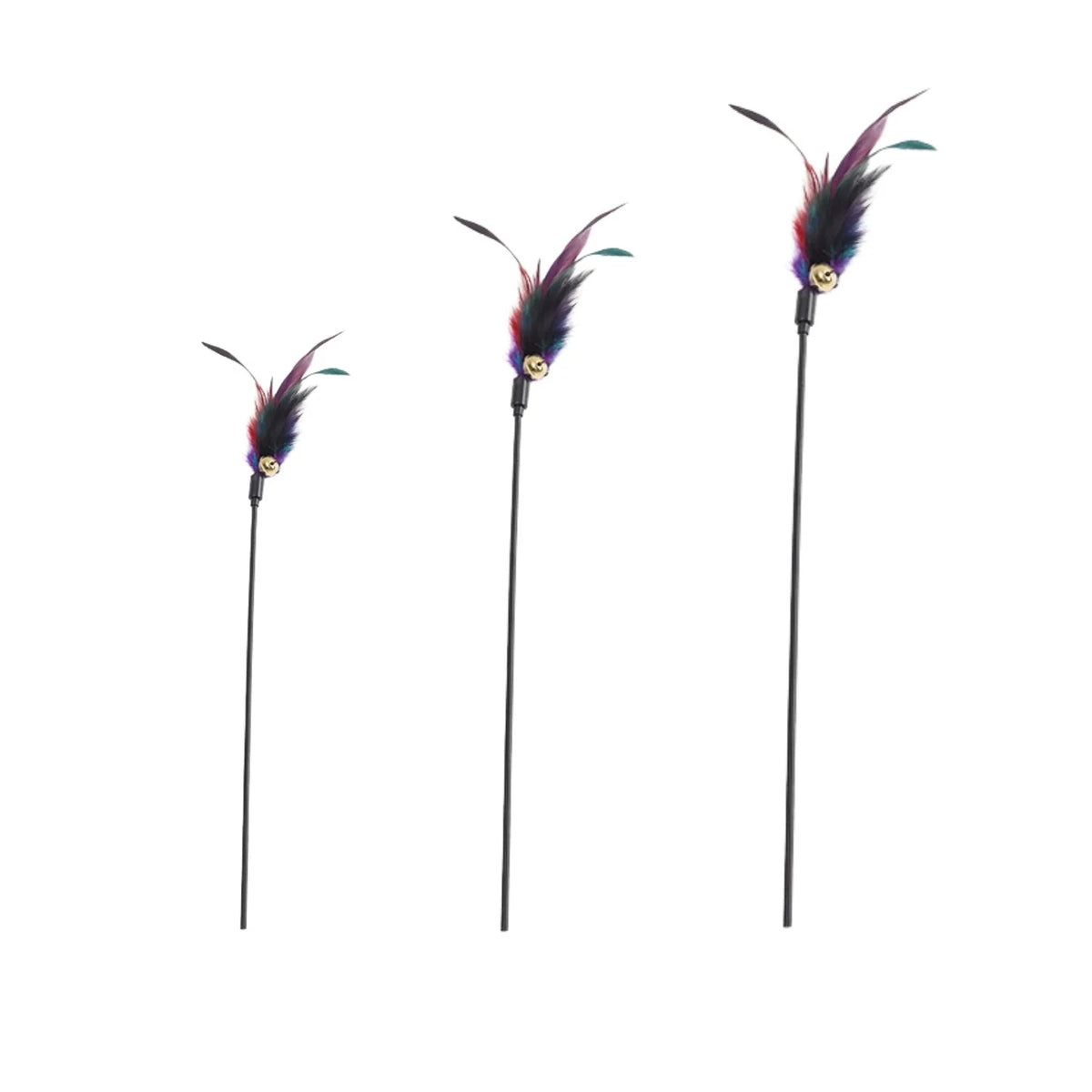Cat teaser wand, long stick, colorful feathers, bite-resistant, interactive cat toy, self-entertaining device for teasing and tr